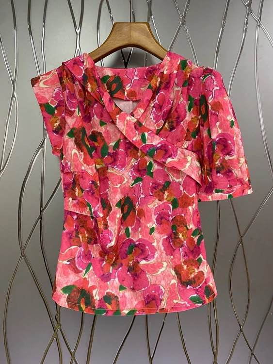 2021 new women fashion V-neck irregular sleeve stitching print all-match top 709
2021 new women fashion V-neck irregular sleeve stitching print all-match top 709