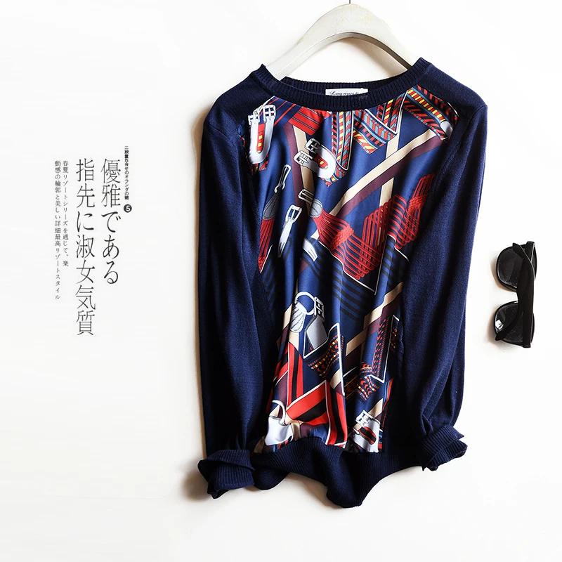 New European abstract art silk satin printed stitching turtleneck sweaters women shirt
New European abstract art silk satin printed stitching turtleneck sweaters women shirt