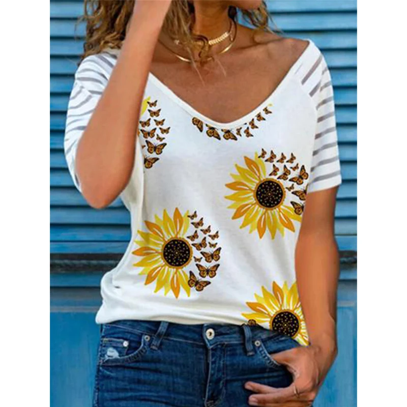 Summer T-Shirts Women Solid Color Sexy V Neck Tops Ladies Loose Casual t Shirt Floral Printed Mujer Tops 2021 Fashion
Summer T-Shirts Women Solid Color Sexy V Neck Tops Ladies Loose Casual t Shirt Floral Printed Mujer Tops 2021 Fashion
