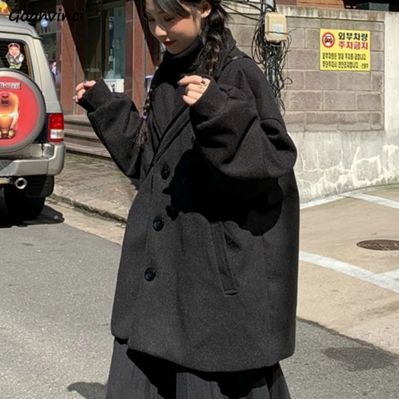 Женское однобортное пальто с отложным воротником, однотонное теплое Свободное пальто из смесовой шерсти с бархатной подкладкой, с карманам... 
Женское однобортное пальто с отложным воротником, однотонное теплое Свободное пальто из смесовой шерсти с бархатной подкладкой, с карманам...