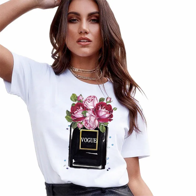 2021 New Women Summer Perfume Print T Shirt Leisure Top Casual Harajuku Short Sleeve Female T Shirts Plus Size Woman Clothing
2021 New Women Summer Perfume Print T Shirt Leisure Top Casual Harajuku Short Sleeve Female T Shirts Plus Size Woman Clothing