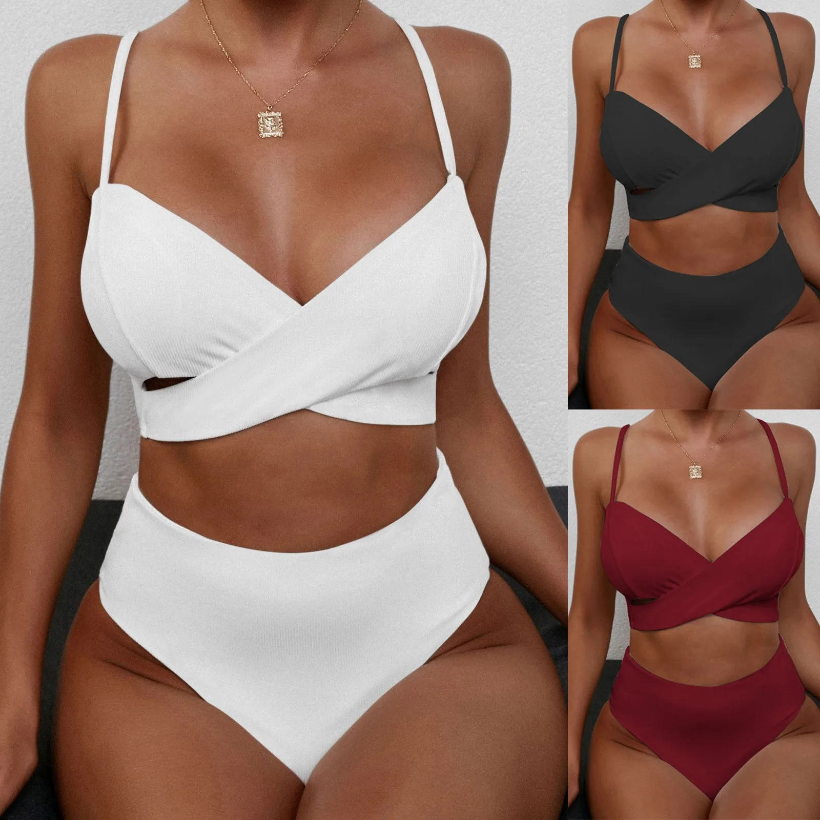 2022 Summer New Arrival Women Bikini Set Sexy Solid Color Cross High Waist Two Piece Swimsuit Bathing Suit Beachwear
2022 Summer New Arrival Women Bikini Set Sexy Solid Color Cross High Waist Two Piece Swimsuit Bathing Suit Beachwear