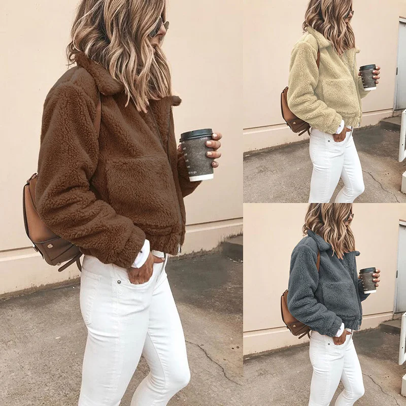 2021 Autumn And Winter New Artificial Fur Warm Plush Pocket Zipper Long-Sleeved Coat Sweater Women's Jacket Coat
2021 Autumn And Winter New Artificial Fur Warm Plush Pocket Zipper Long-Sleeved Coat Sweater Women's Jacket Coat