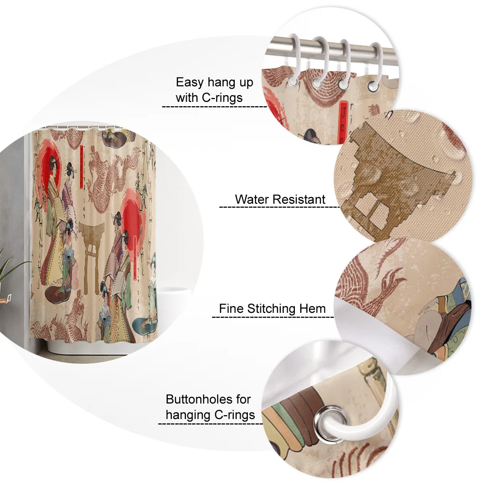 Red Sun Woman Dragon Bamboo Bathroom Shower Curtain Polyester Fabric Waterproof Shower Curtains with Hooks
Red Sun Woman Dragon Bamboo Bathroom Shower Curtain Polyester Fabric Waterproof Shower Curtains with Hooks