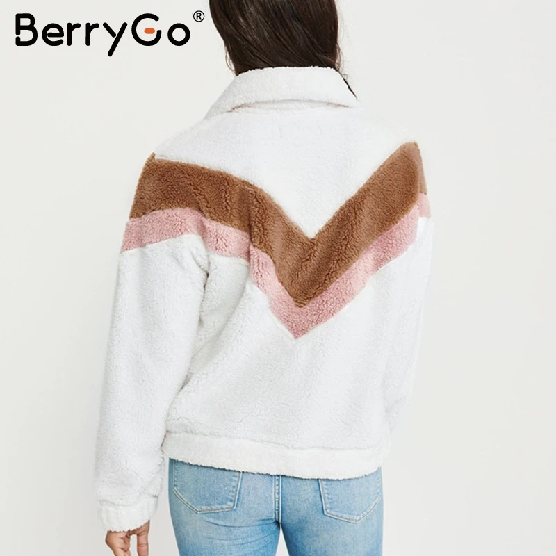 Повседневное меховое Женское зимнее пальто BerryGo с геометрическим рисунком
