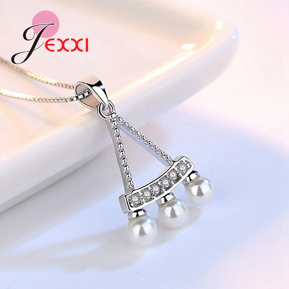 

Triangle Geometric Pendant Necklace Earrings Jewelry Gifts Sets for Graceful Ladies 925 Sterling Silver AAA Cubic Zircon/Pearl