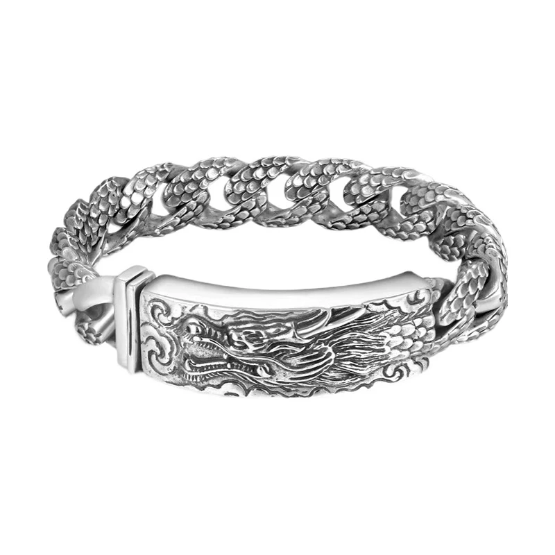 New design Handmade Silver Bracelet Male Domineering Dragon Head Bracele Fashion Retro Chinese Style Hip-Hop Punk Jewelry
New design Handmade Silver Bracelet Male Domineering Dragon Head Bracele Fashion Retro Chinese Style Hip-Hop Punk Jewelry