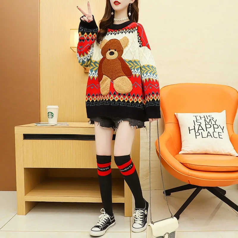 2021 Korean Kawaii Bear Long Sleeve Sweater Women Autumn Winter o Neck Loose Pullover Warm Sweaters Knitted Sweater Pull Femme
2021 Korean Kawaii Bear Long Sleeve Sweater Women Autumn Winter o Neck Loose Pullover Warm Sweaters Knitted Sweater Pull Femme