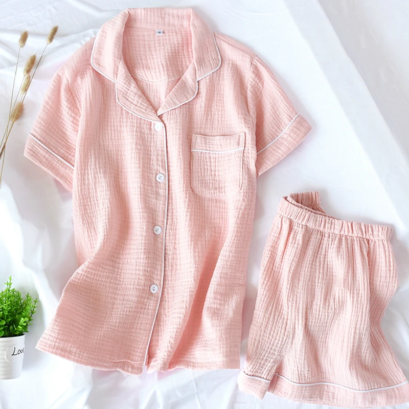 Women Pajamas Sets Summer 100% Cotton Crepe Short-sleeved Shorts Pyjamas Thin Solid Plus Size Sleepwear Loungewear Hoem Clothes
Women Pajamas Sets Summer 100% Cotton Crepe Short-sleeved Shorts Pyjamas Thin Solid Plus Size Sleepwear Loungewear Hoem Clothes