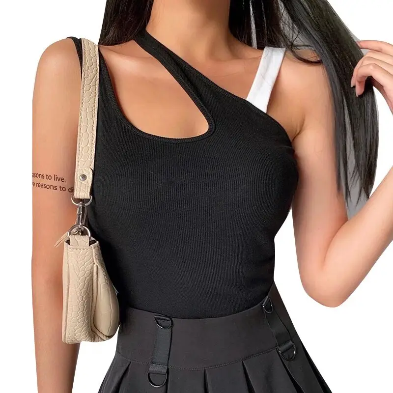 Women Slim Stitching Vest Women Sexy Slanted Shoulder Halter Vest Fashion 
Women Slim Stitching Vest Women Sexy Slanted Shoulder Halter Vest Fashion
