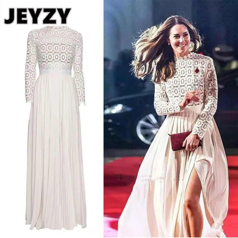 Jeyzy Kate Princess Celebrity Style Long Dress White Wedding party Evening Pleated Lace Hollow Out Elegant Maxi Dress Vestidos
Jeyzy Kate Princess Celebrity Style Long Dress White Wedding party Evening Pleated Lace Hollow Out Elegant Maxi Dress Vestidos