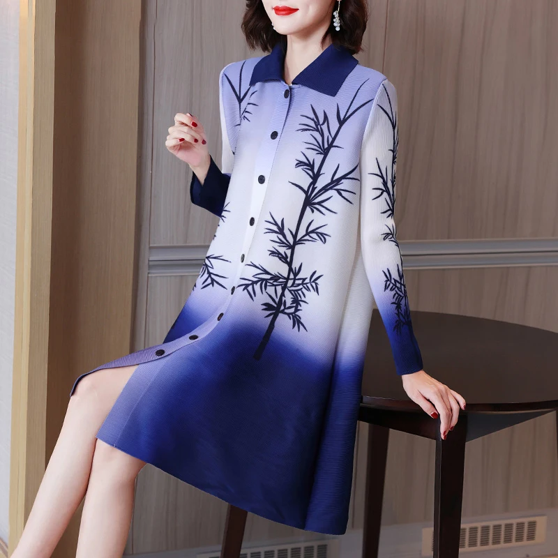 Dress For Women For 45-75kg Spring Autumn Turndown Collar Long Sleeve Single Breasted Loose Stretch Miyake Pleated Clothing
Dress For Women For 45-75kg Spring Autumn Turndown Collar Long Sleeve Single Breasted Loose Stretch Miyake Pleated Clothing