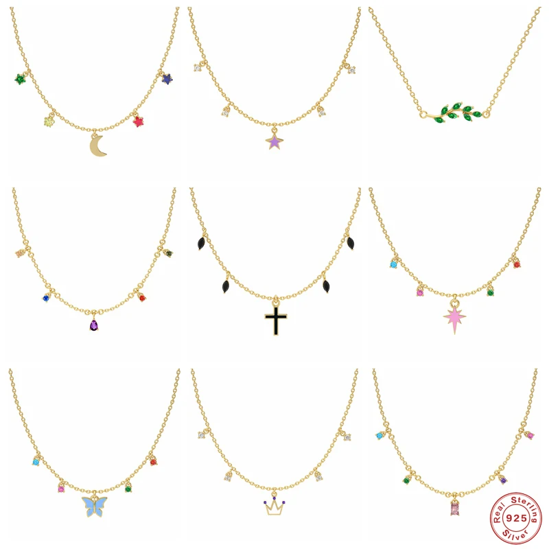 Aide 925 Sterling Silver Enamel Star Moon Cross Pendant Necklaces Colorful Zircon Beads Drop Oil Butterfly Charm Leaf Choker
Aide 925 Sterling Silver Enamel Star Moon Cross Pendant Necklaces Colorful Zircon Beads Drop Oil Butterfly Charm Leaf Choker