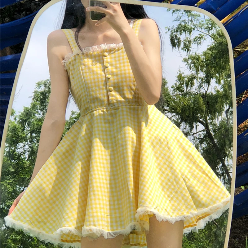 Yellow Plaid Slip Dress Holiday Lace Mesh Edge Design Sense A- line Sweet Dress Summer for Children kawaii dress kawaii dress
Yellow Plaid Slip Dress Holiday Lace Mesh Edge Design Sense A- line Sweet Dress Summer for Children kawaii dress kawaii dress