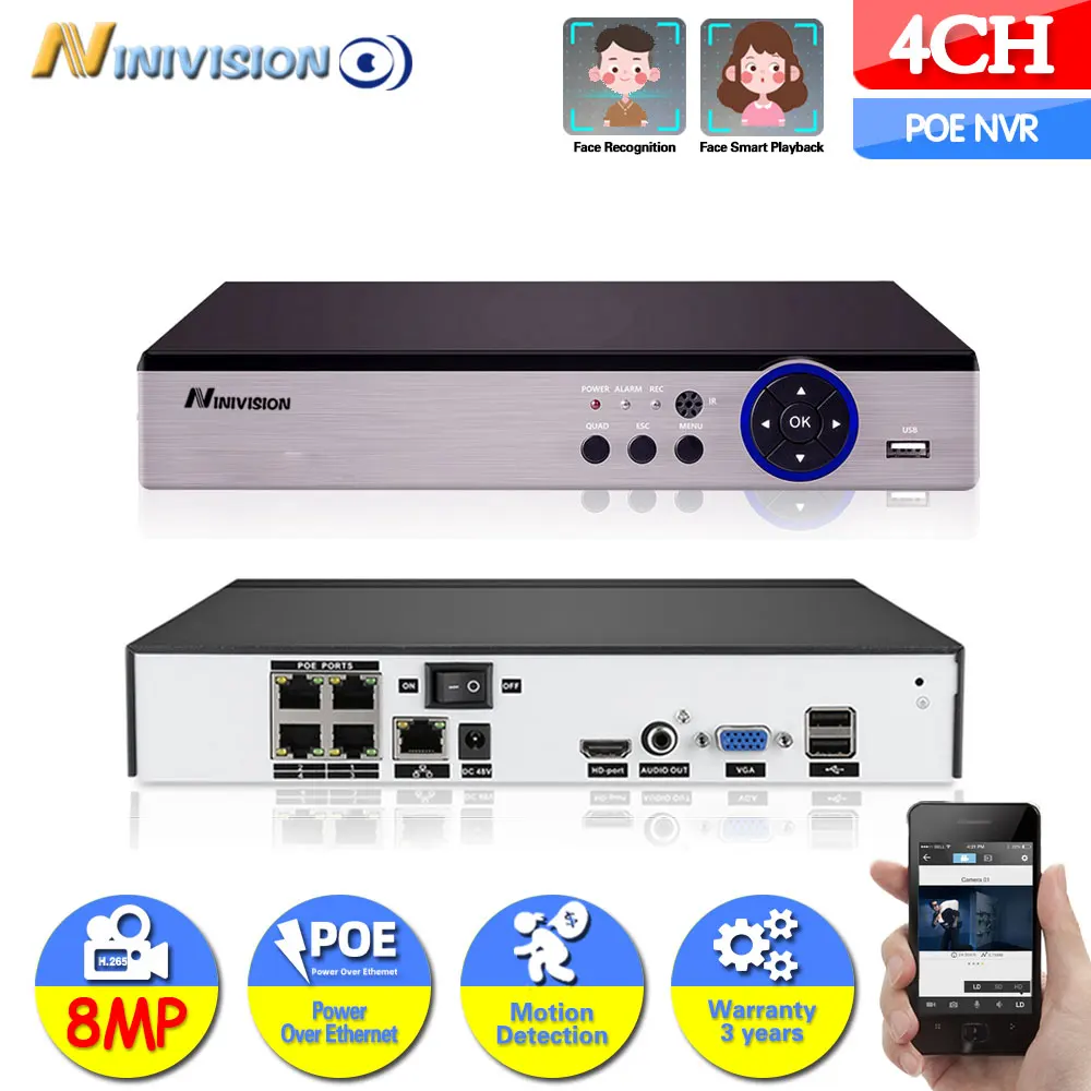 IP-камера видеонаблюдения NINIVISION H.265 4K POE NVR, сетевой видеорегистратор 5 Мп 8 Мп, 4 канала, с функцией распознавания лица
IP-камера видеонаблюдения NINIVISION H.265 4K POE NVR, сетевой видеорегистратор 5 Мп 8 Мп, 4 канала, с функцией распознавания лица