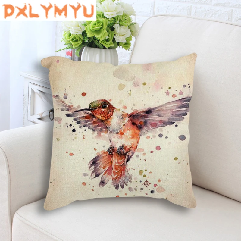Наволочка для подушки с изображением акварельной птицы одуванчика цветка Совы