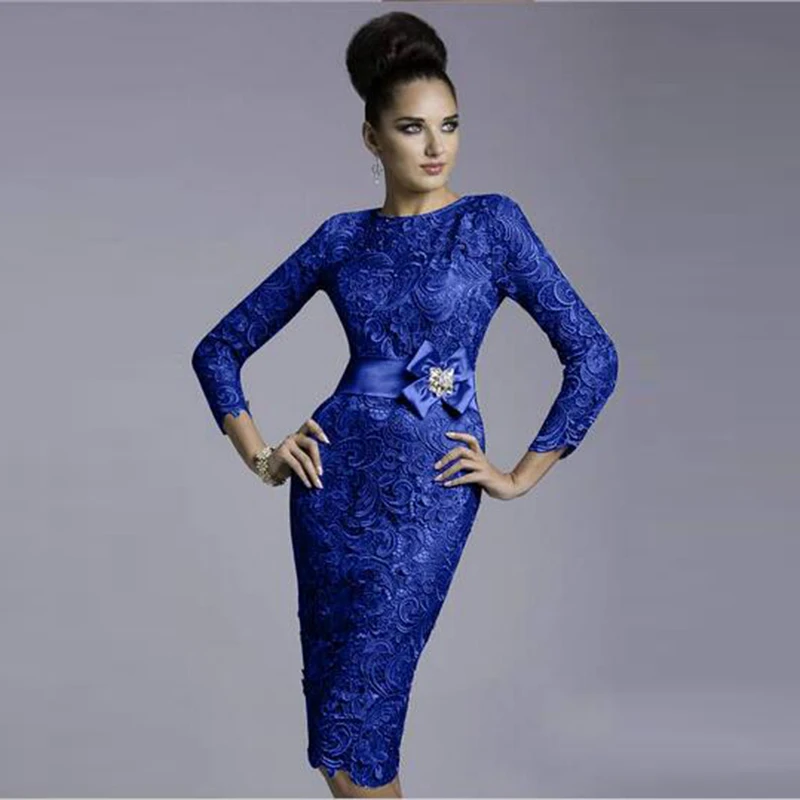 Wholesale Royal Blue Sheath Lace Long Sleeve Mother of the Bride Dresses Jewel Neck Wedding Guest Gowns 2020 Latest 
Wholesale Royal Blue Sheath Lace Long Sleeve Mother of the Bride Dresses Jewel Neck Wedding Guest Gowns 2020 Latest