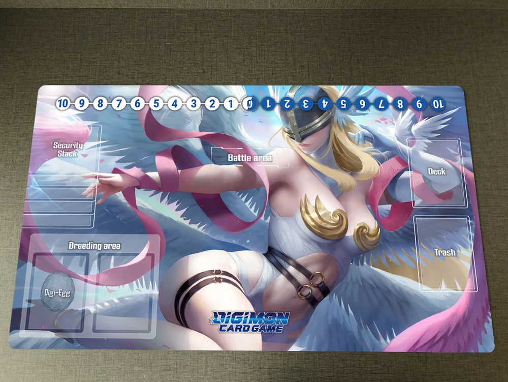 

Digimon Adventure CCG DTCG Angewomon Trading Card Game Mat & Zones Mouse Pad Free Bag Anti-slip Rubber Duel Playmat Pad 60x35cm