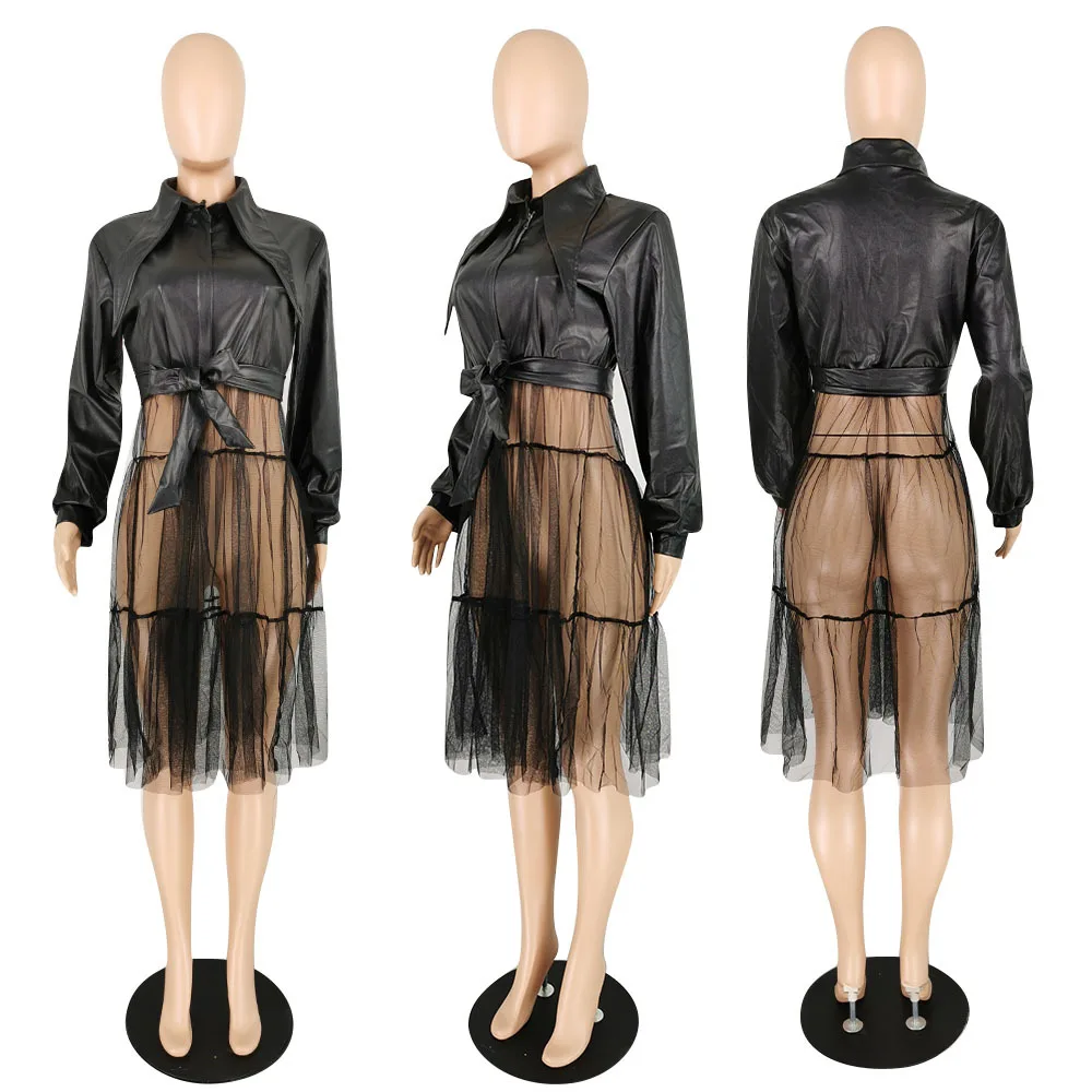 2021 Autumn Women Coats Mesh Pu Patchwork Solid Lapel Neck Zipper Long Sleeve Drawstring Jackets Coat For Nightclub Party
2021 Autumn Women Coats Mesh Pu Patchwork Solid Lapel Neck Zipper Long Sleeve Drawstring Jackets Coat For Nightclub Party