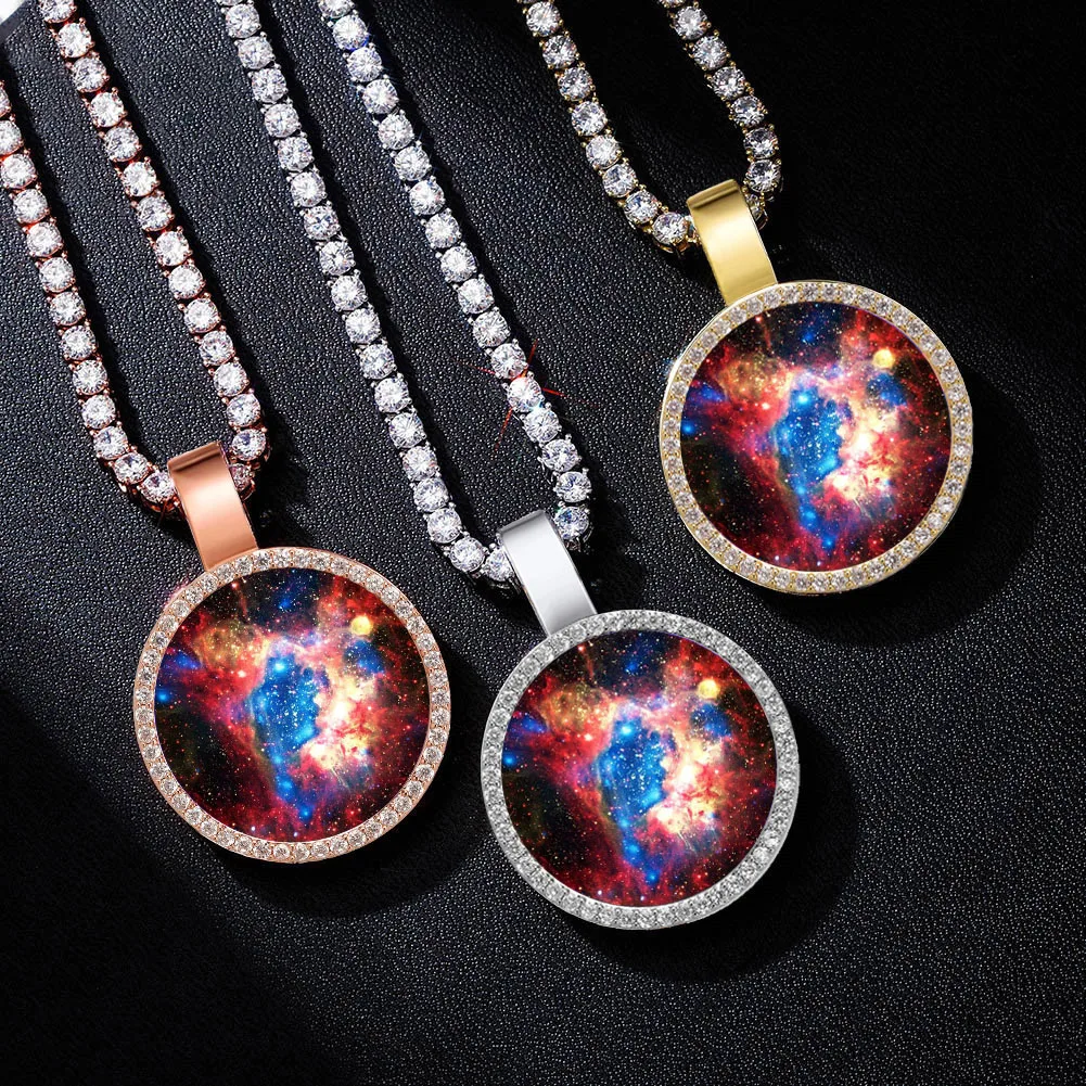 Fashion Galaxy Nebula Photo Roundness Solid Back Pendant & Necklace With Tennis Chain Cubic Zircon Women Men Hip hop Jewelry
Fashion Galaxy Nebula Photo Roundness Solid Back Pendant & Necklace With Tennis Chain Cubic Zircon Women Men Hip hop Jewelry