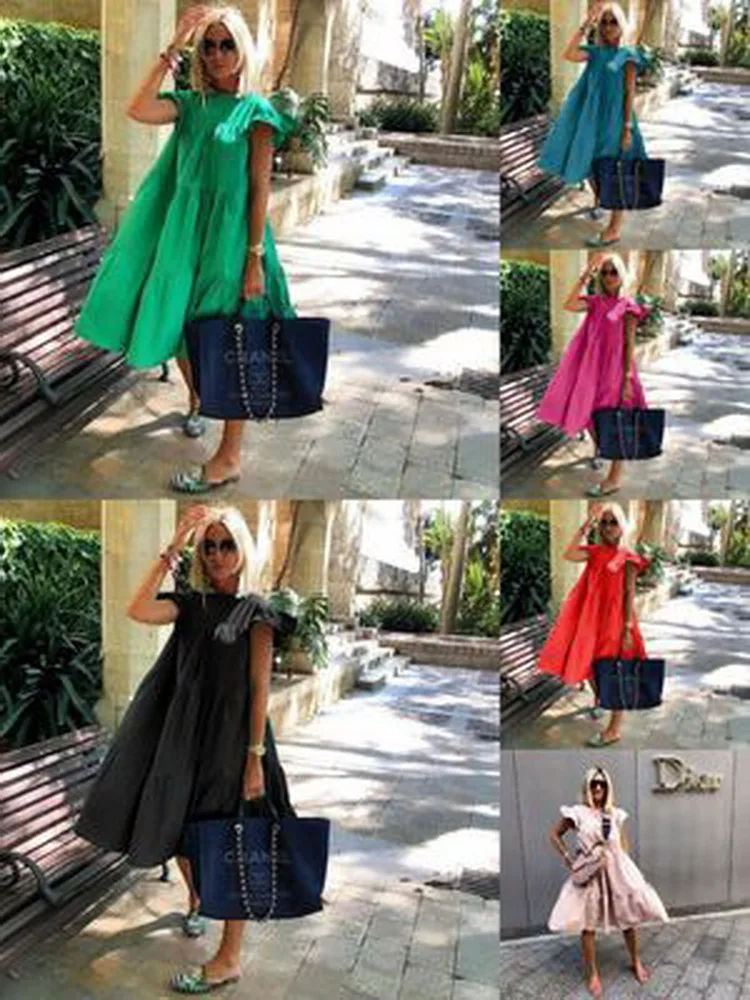 2020 new women's casual fashion women's loose pleated short sleeve dress women's solid color round neck loose
2020 new women's casual fashion women's loose pleated short sleeve dress women's solid color round neck loose