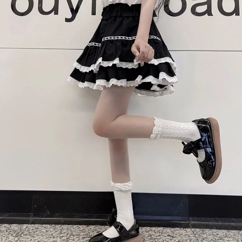HOUZHOU Kawaii Cute Lace Mini Skirts Women Black Ruffle Patchwork Double Layer High Waist A-line Skirt Summer Japanese Soft Girl 
HOUZHOU Kawaii Cute Lace Mini Skirts Women Black Ruffle Patchwork Double Layer High Waist A-line Skirt Summer Japanese Soft Girl