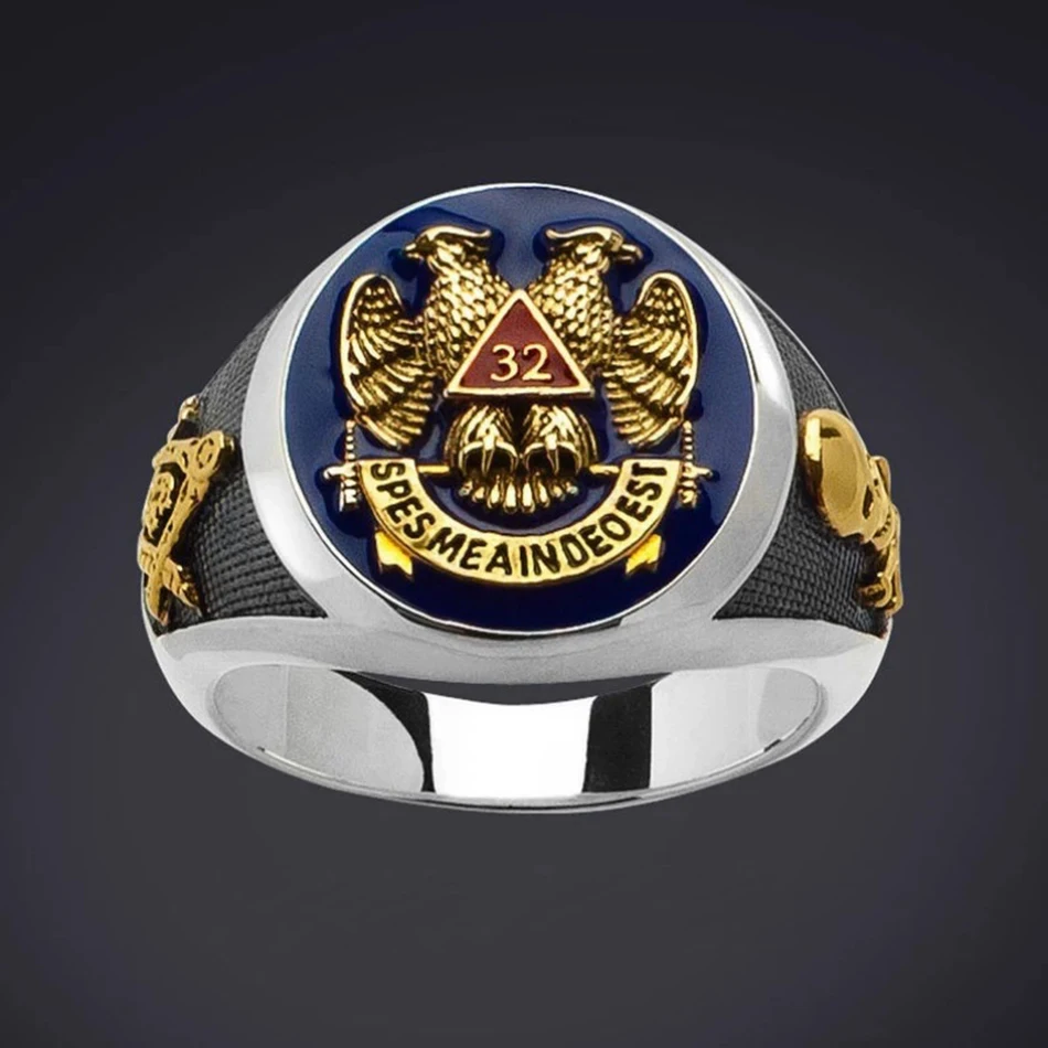 Фото Винтажные кольца из сплава серебряный цвет синий в стиле панк Золотой двойная