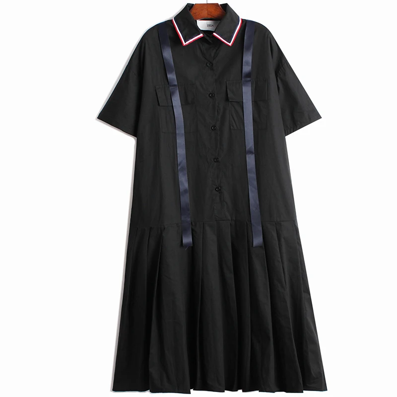 Contrast ribbon stitching short sleeve shirt dress women's loose thin medium length A-line pleated skirt summer 2021
Contrast ribbon stitching short sleeve shirt dress women's loose thin medium length A-line pleated skirt summer 2021