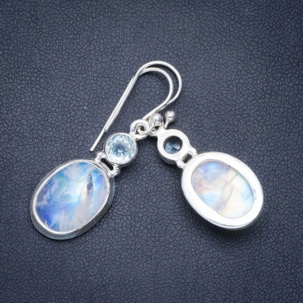 Natural Rainbow Moonstone and Blue Topaz Handmade Unique 925 Sterling Silver Earrings 1.5" A0750
Natural Rainbow Moonstone and Blue Topaz Handmade Unique 925 Sterling Silver Earrings 1.5" A0750