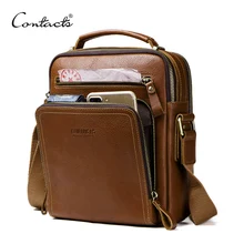CONTACTS casual mens messenger bags genuine leather shoulder bags for man luxury brand male crossbody bag fashion for ipad