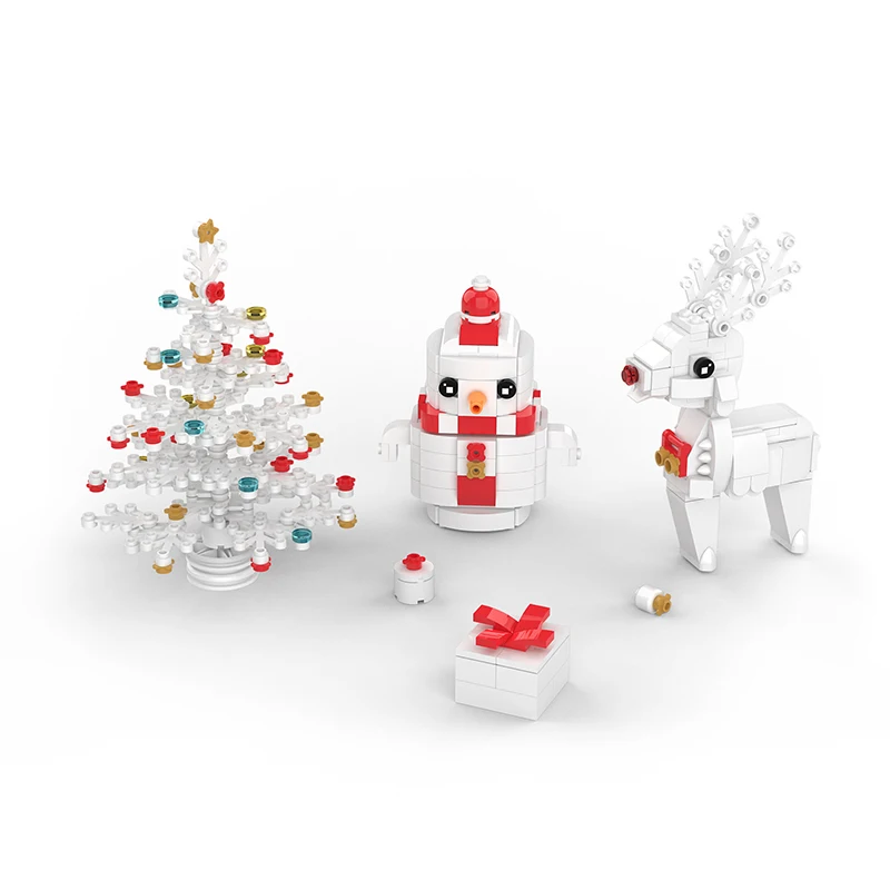 

MOC Christmas Theme Scene Snowman Tree Deer Building Blocks Kit Mini Gift Box Small Train Bricks Toys For Children Kid Xmas Gift