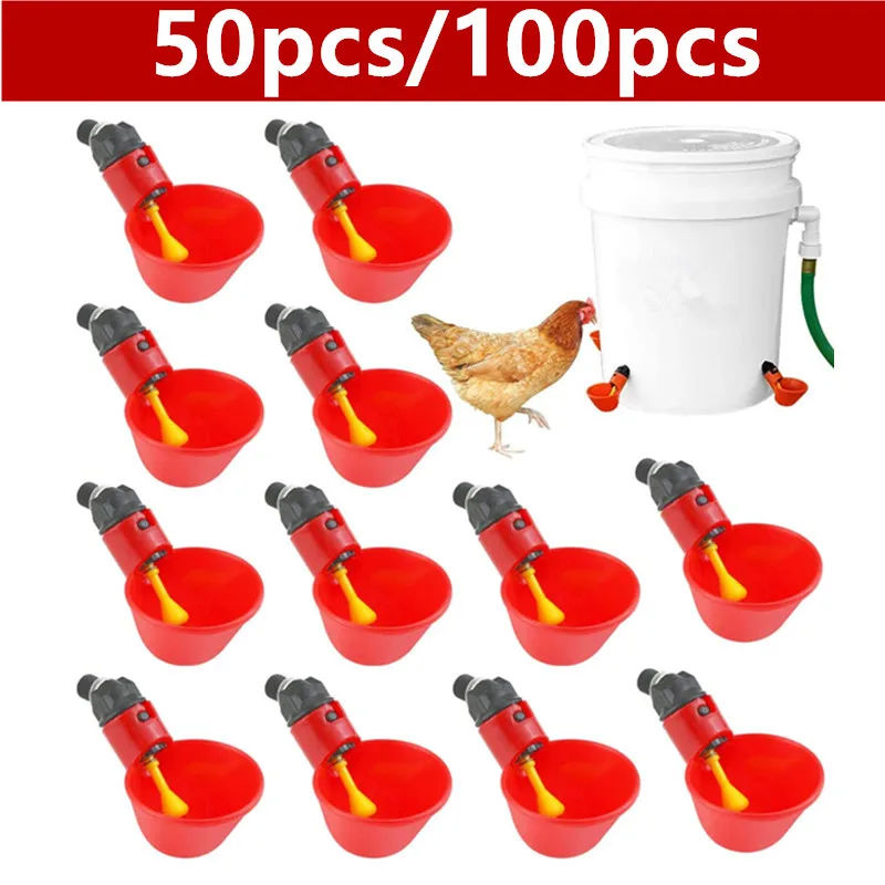

50/100PCS Plastic Poultry Drinkers Quail Pigeon Hanging Water Cups Nipple Drinking Bowls Feeder Bird Coop Drinker for Backyard