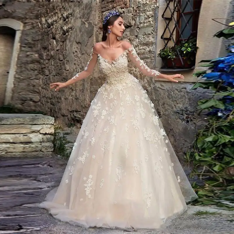2022 Spring 3D Floral Applique Wedding Dress Pretty A Line Lace Beaded Off Shoulder Long Sleeve Bride Gown Vestidos de novia
2022 Spring 3D Floral Applique Wedding Dress Pretty A Line Lace Beaded Off Shoulder Long Sleeve Bride Gown Vestidos de novia