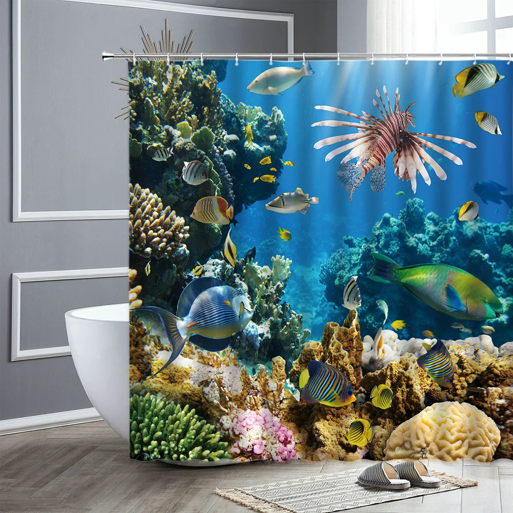 

Водонепроницаемый ткань душ Шторы комплект Океанский Коралл Тропические рыбы подводный мир пейзаж Ванная комната ткань Шторы s Ванна Декор