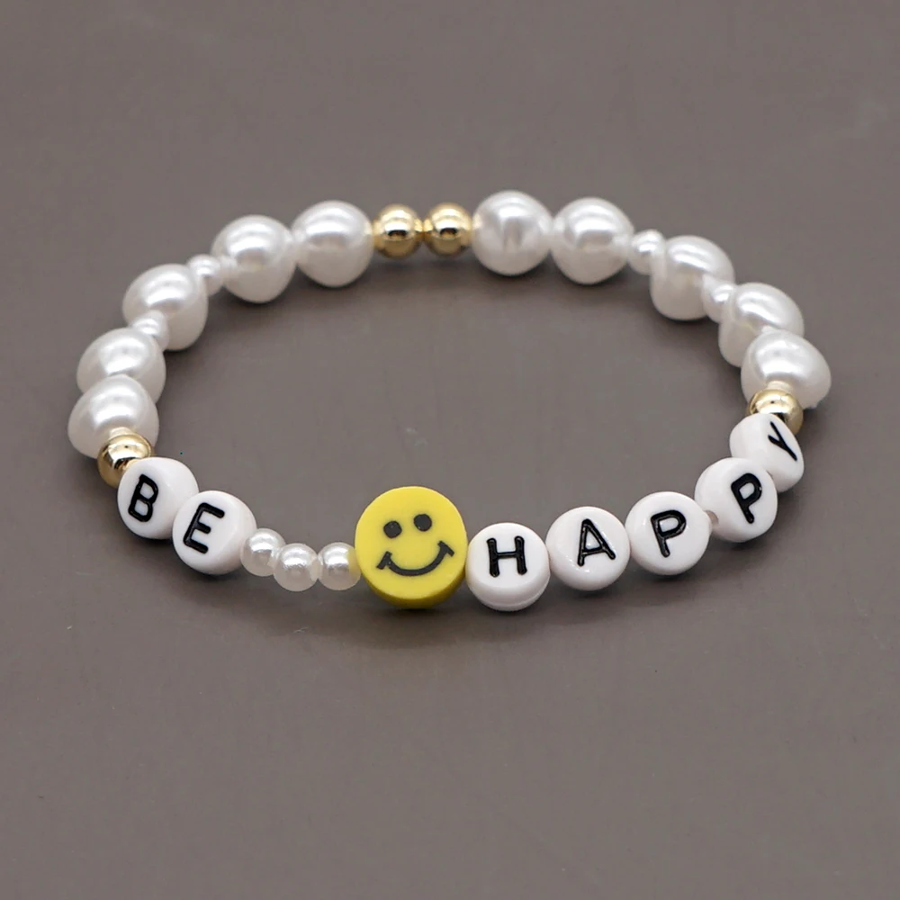 Женские браслеты Go2Boho с надписью BE HAPPY летние пляжные жемчугом и бусинами