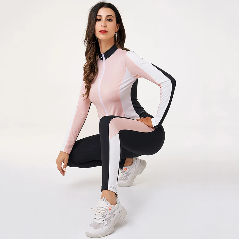 Spring Summer Women‘s sport suit fashion two pieces color patchwork long sleeve slim suits
Spring Summer Women‘s sport suit fashion two pieces color patchwork long sleeve slim suits