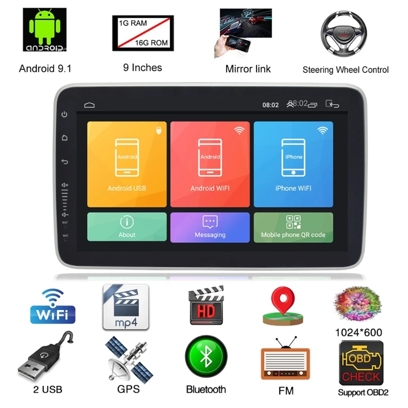 Universal 1 Din Car Multimedia Player 9inTouch Screen Autoradio Stereo Video GPS WiFi Auto Radio Backup Camera MP5
Universal 1 Din Car Multimedia Player 9inTouch Screen Autoradio Stereo Video GPS WiFi Auto Radio Backup Camera MP5