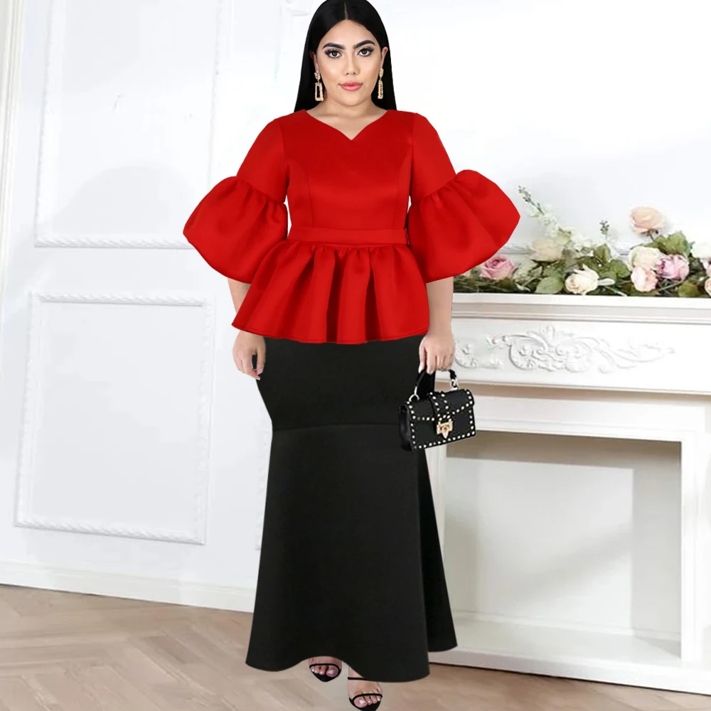 Plus Size Sets for Women Red Tops and Black Skirts Peplum Blouse Office Lady Two Piece Set Christmas Evening Party Skirt Suits
Plus Size Sets for Women Red Tops and Black Skirts Peplum Blouse Office Lady Two Piece Set Christmas Evening Party Skirt Suits