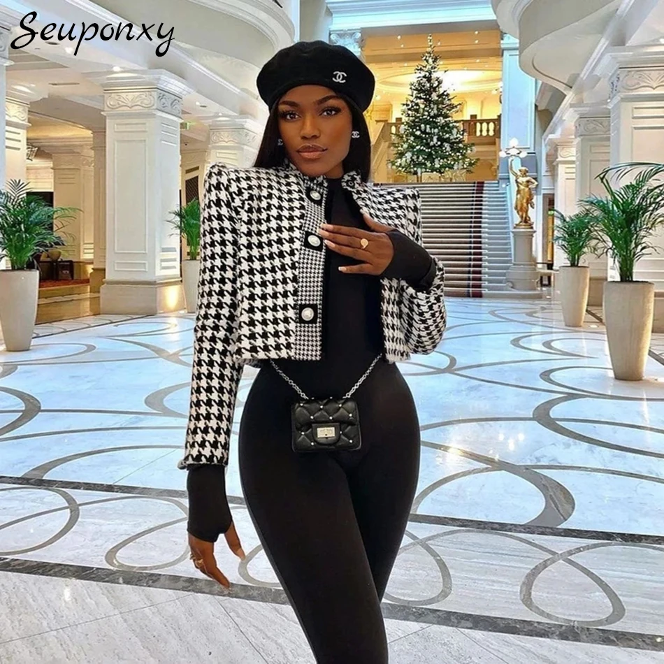 High-Quality Women'S Plaid Tweed Short Jacket Sexy Stand-Up Collar Long-Sleeved Single-Breasted Coat 2021 Autumn And Winter New
High-Quality Women'S Plaid Tweed Short Jacket Sexy Stand-Up Collar Long-Sleeved Single-Breasted Coat 2021 Autumn And Winter New