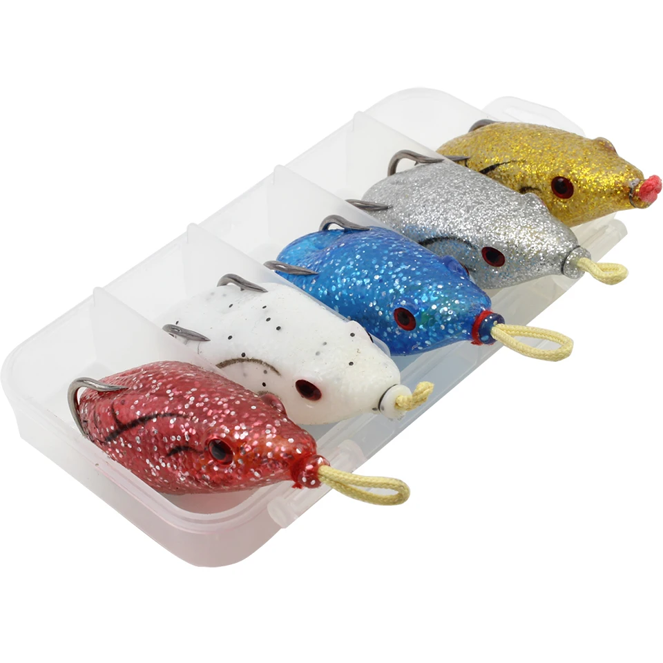 NEW 5Pcs/Box 58mm 11g Frog Soft Fishing Lures Double Hooks Top water Ray Frog Artificial Minnow Crank Bait lure set Mouse bait 
NEW 5Pcs/Box 58mm 11g Frog Soft Fishing Lures Double Hooks Top water Ray Frog Artificial Minnow Crank Bait lure set Mouse bait