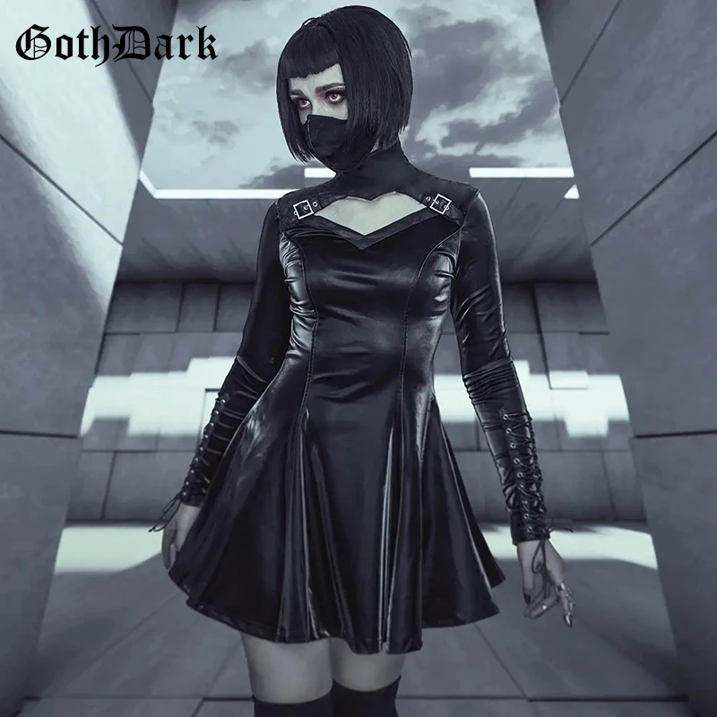 Goth Dark Grunge Faux Pu Women Sexy Party Dresses Punk Mall Gothic Bandage Bodycon Dress Cut Out Turtleneck Long Sleeve Clubwear
Goth Dark Grunge Faux Pu Women Sexy Party Dresses Punk Mall Gothic Bandage Bodycon Dress Cut Out Turtleneck Long Sleeve Clubwear