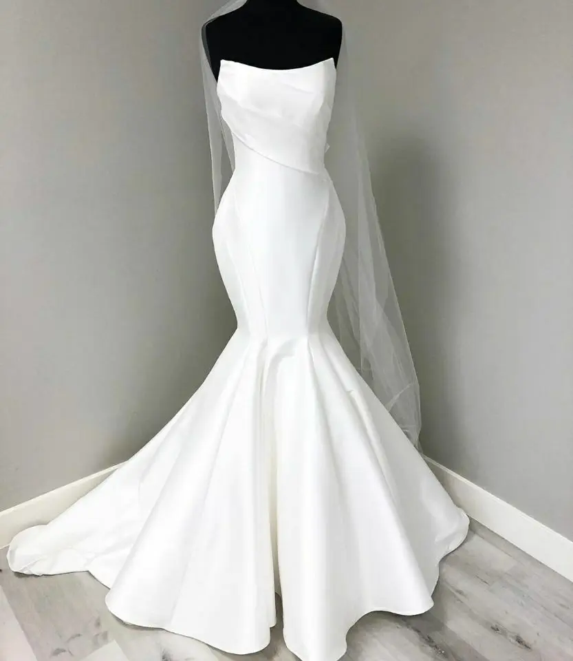 VKBRIDAL Mermaid Strapless Satin Wedding Dresses Long Sweep Train Bridal Dresses Backless Vestido De Noiva Bridal Gowns 
VKBRIDAL Mermaid Strapless Satin Wedding Dresses Long Sweep Train Bridal Dresses Backless Vestido De Noiva Bridal Gowns