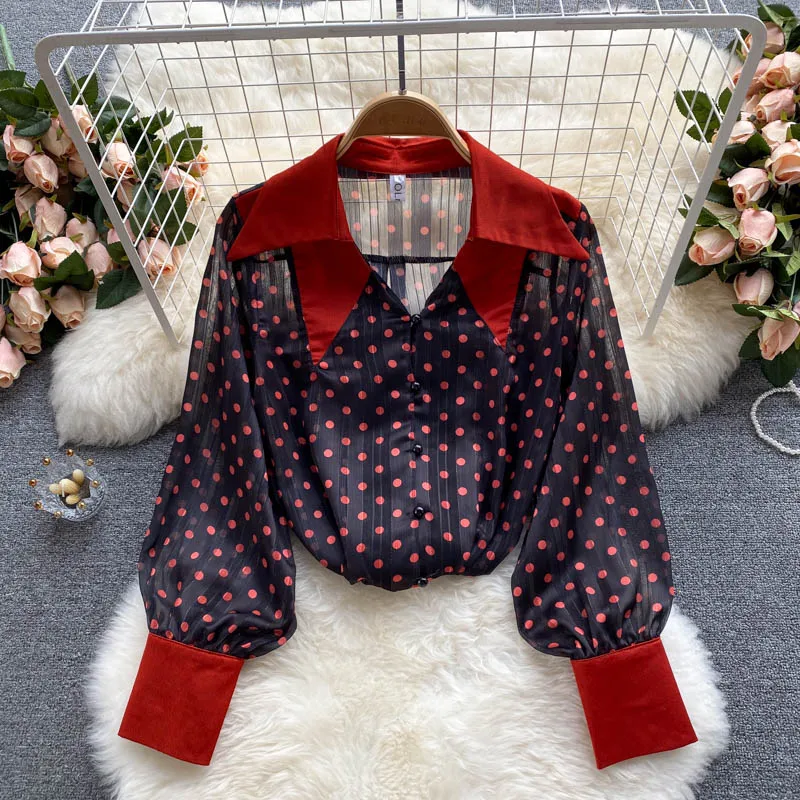 Женская тонкая шифоновая блузка в горошек, с длинным рукавом
Женская тонкая шифоновая блузка в горошек, с длинным рукавом