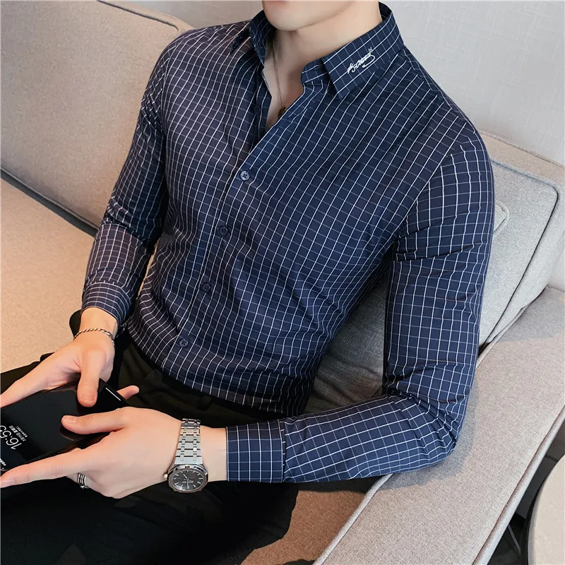 Plus Size 4XL-M New Embroidery Collar Long Sleeve Plaid Shirts Men Clothing Slim Fit Business Formal Wear Office Chemise Homme
Plus Size 4XL-M New Embroidery Collar Long Sleeve Plaid Shirts Men Clothing Slim Fit Business Formal Wear Office Chemise Homme