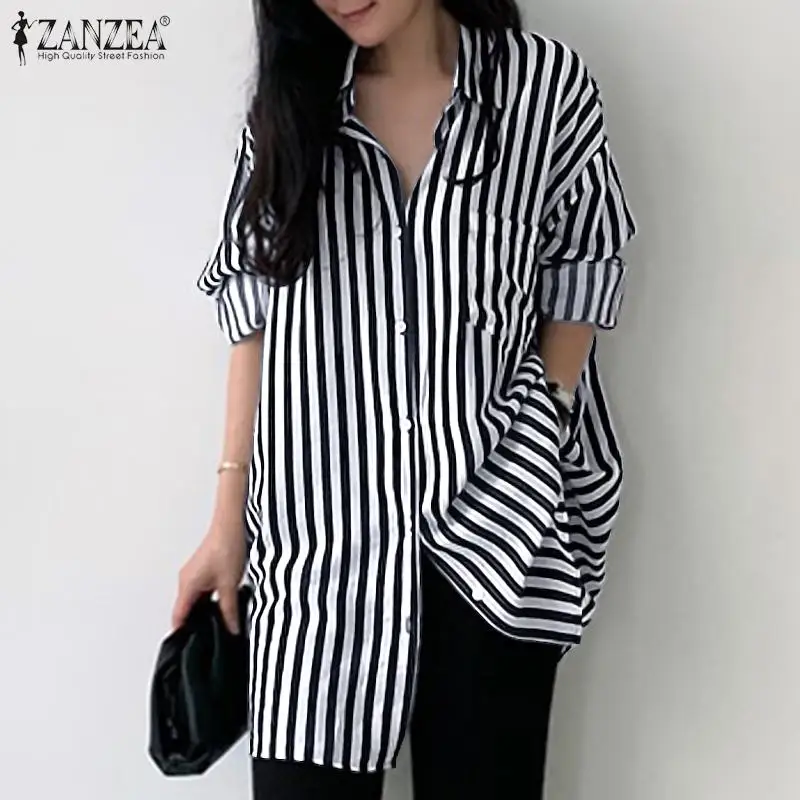 2021 ZANZEA Fashion Striped Shirt Women Autumn Blouse Casual Lapel Neck Long Sleeve Tunic Tops Loose Buttons Down Blusas Chemise
2021 ZANZEA Fashion Striped Shirt Women Autumn Blouse Casual Lapel Neck Long Sleeve Tunic Tops Loose Buttons Down Blusas Chemise