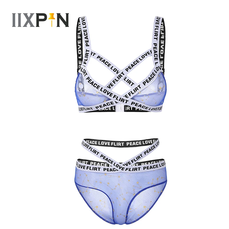 Womens Stars Print Sheer Mesh Sexy Lingerie Set Erotic Bra And Panty Set Letters Print Straps Bra Top With Briefs Underwear Set
Womens Stars Print Sheer Mesh Sexy Lingerie Set Erotic Bra And Panty Set Letters Print Straps Bra Top With Briefs Underwear Set