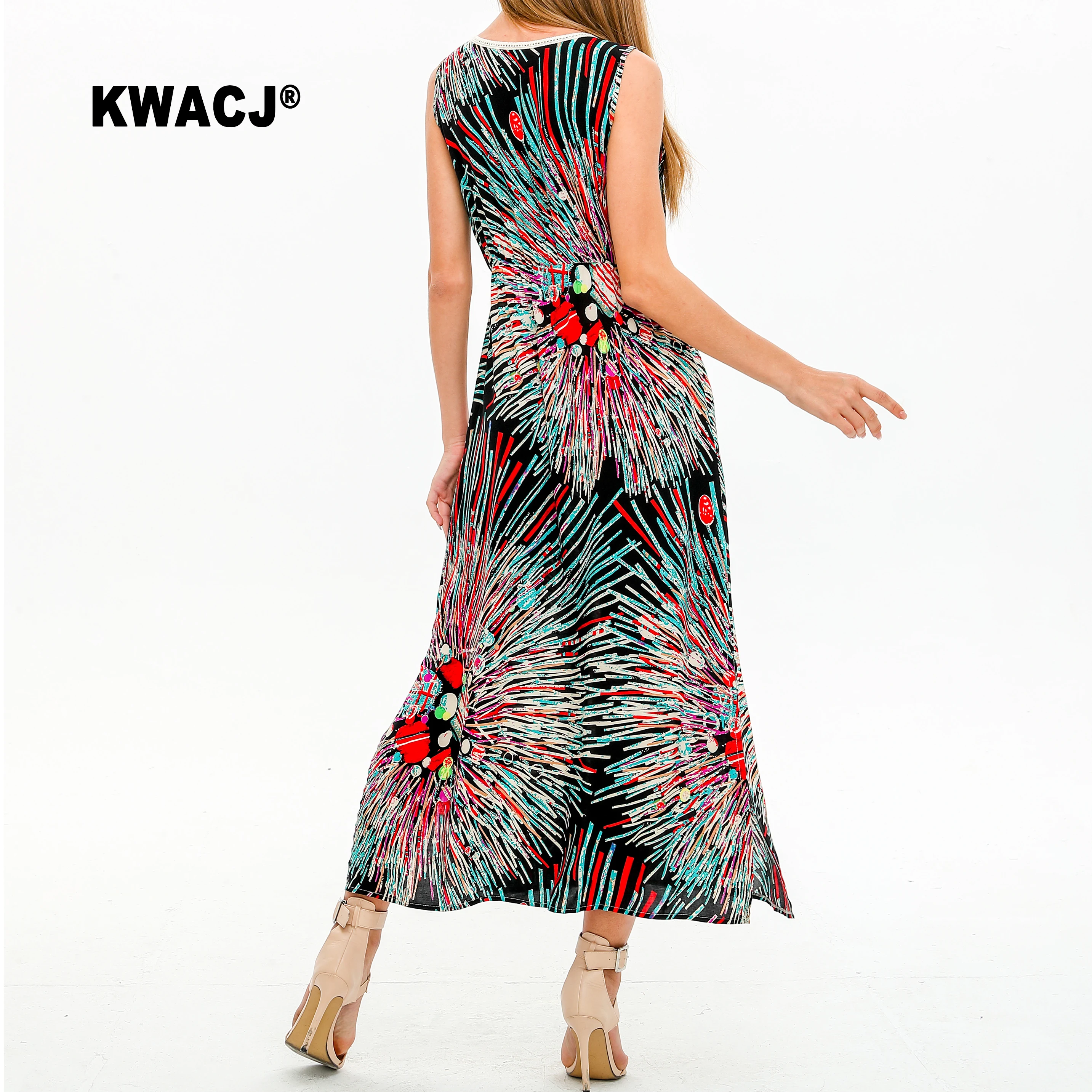 KWACJ многоцветные богемные Длинные платья женские летние 2019 кружевные вечерние с