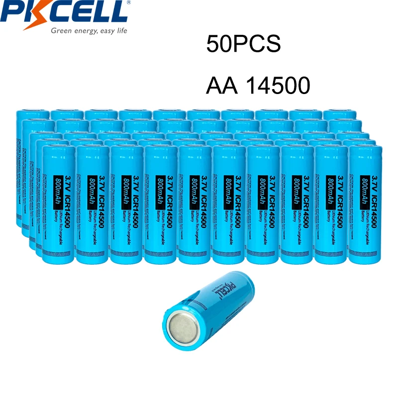 50 шт., литий-ионные аккумуляторы PKCELL ICR14500, 750 мАч, 3,7 в, перезаряжаемые батареи, литиевая батарея AA для светодиодного фонарика (25 шт./2 партии)
50 шт., литий-ионные аккумуляторы PKCELL ICR14500, 750 мАч, 3,7 в, перезаряжаемые батареи, литиевая батарея AA для светодиодного фонарика (25 шт./2 партии)