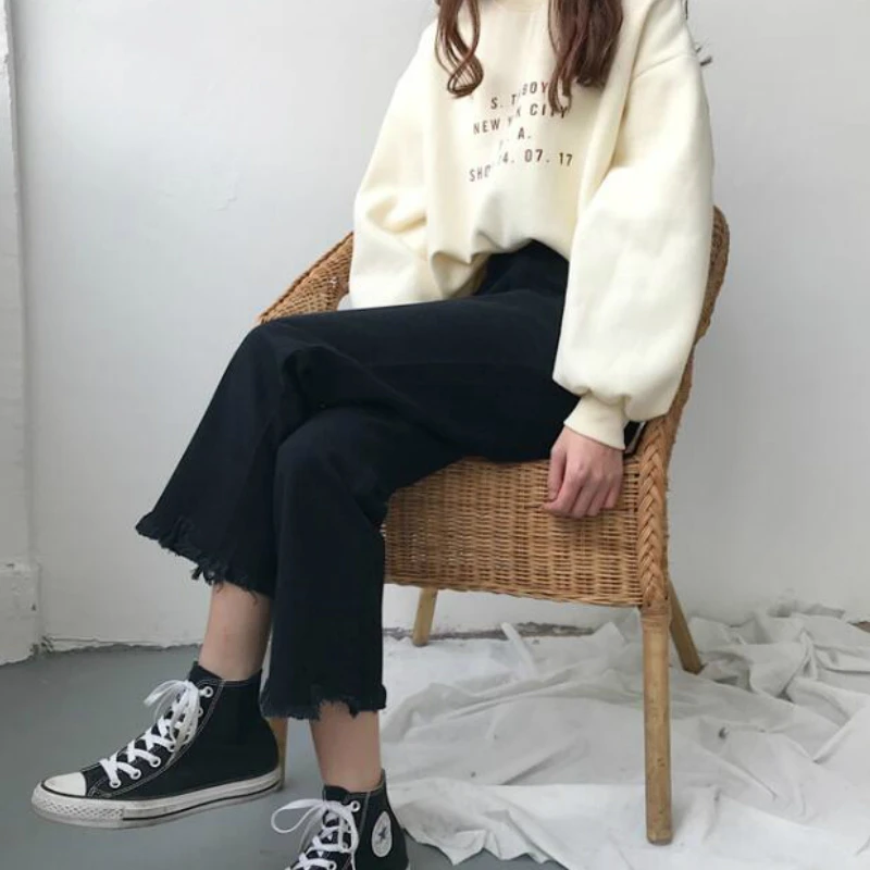 Jeans Women High Waist Irregular Hem Leisure Chic Streetwear Retro OL Loose Womens Korean Style Simple Slim Ankle-length Ulzzang 
Jeans Women High Waist Irregular Hem Leisure Chic Streetwear Retro OL Loose Womens Korean Style Simple Slim Ankle-length Ulzzang
