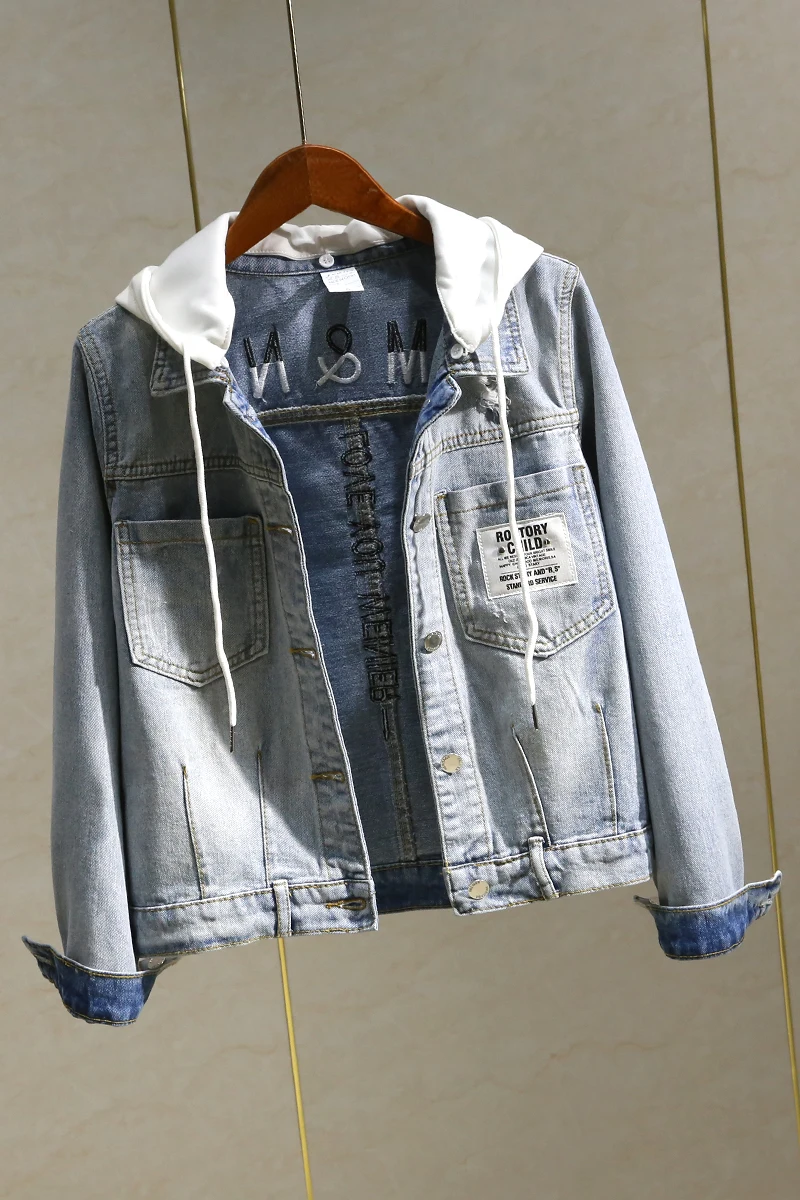 Applique embroidery denim jacket female 2019 autumn new Korean bf college wind hooded short denim jacket tide
Applique embroidery denim jacket female 2019 autumn new Korean bf college wind hooded short denim jacket tide